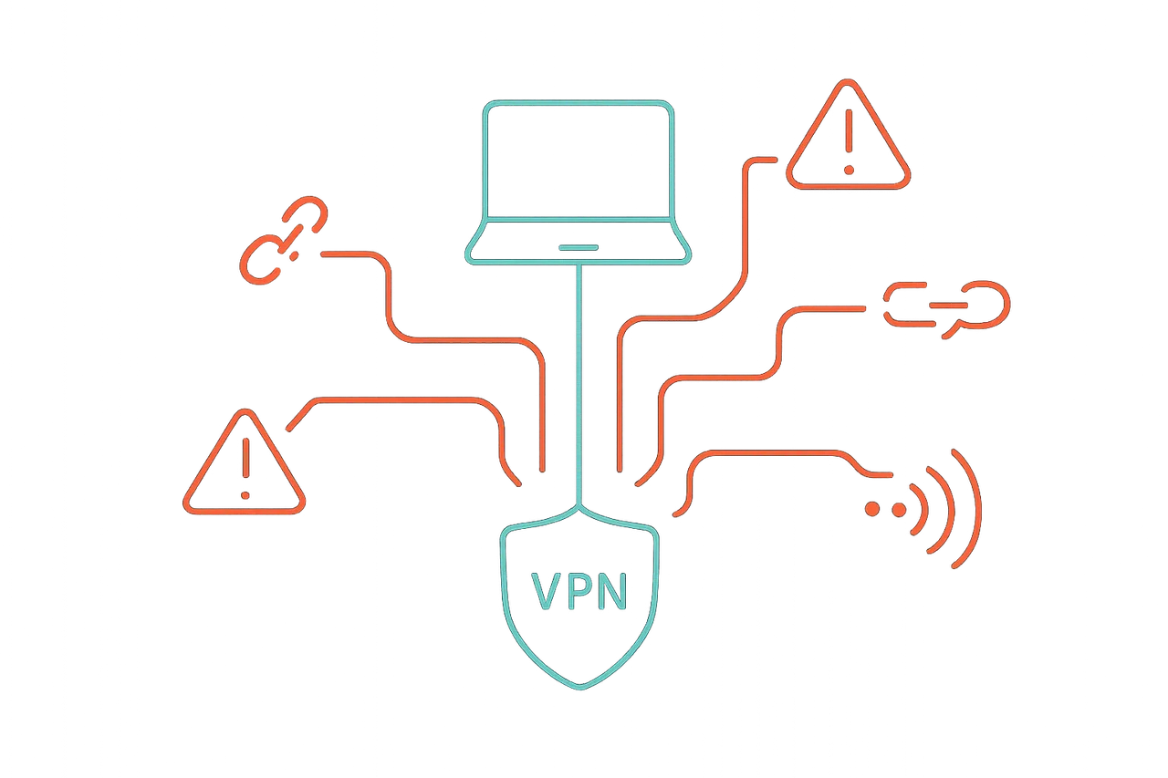 Infographic showing how torrent clients can leak IP addresses through multiple attack vectors despite VPN connection