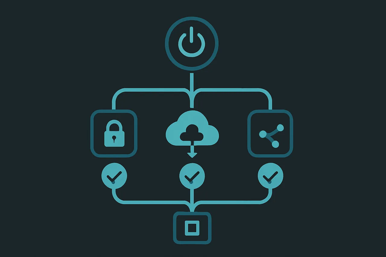 System startup flowchart showing VPN auto-connect and torrent client initialization sequence