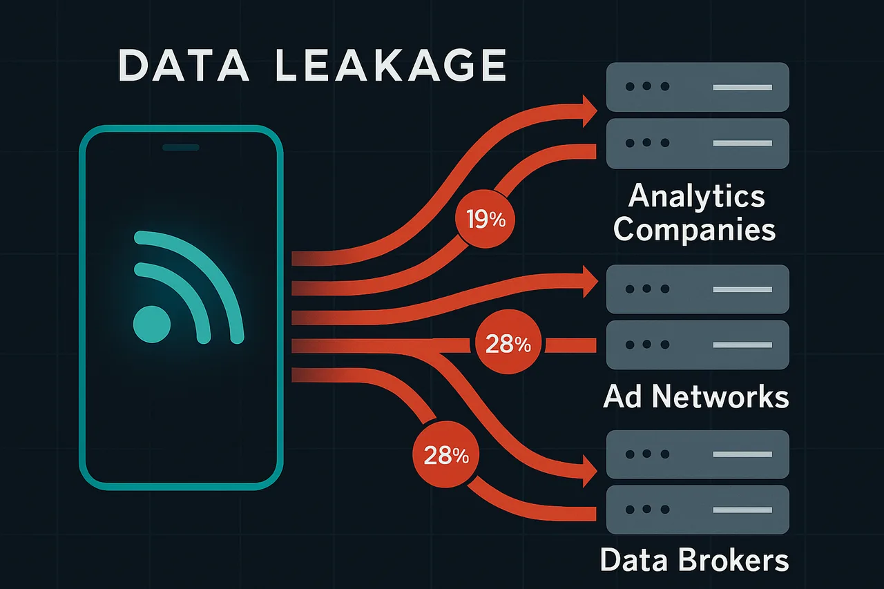 Infographic depicting data leakage from RSS readers to third-party servers and analytics networks