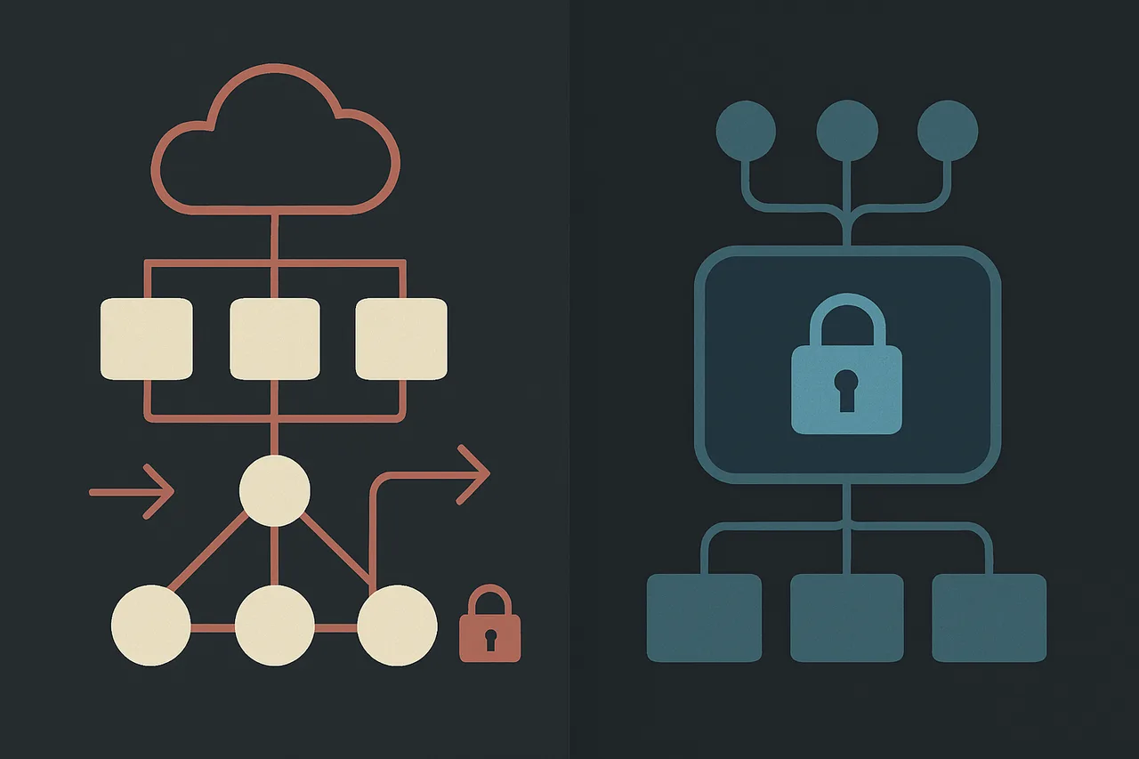 Comparison diagram of cloud-based versus local-processing RSS reader architectures