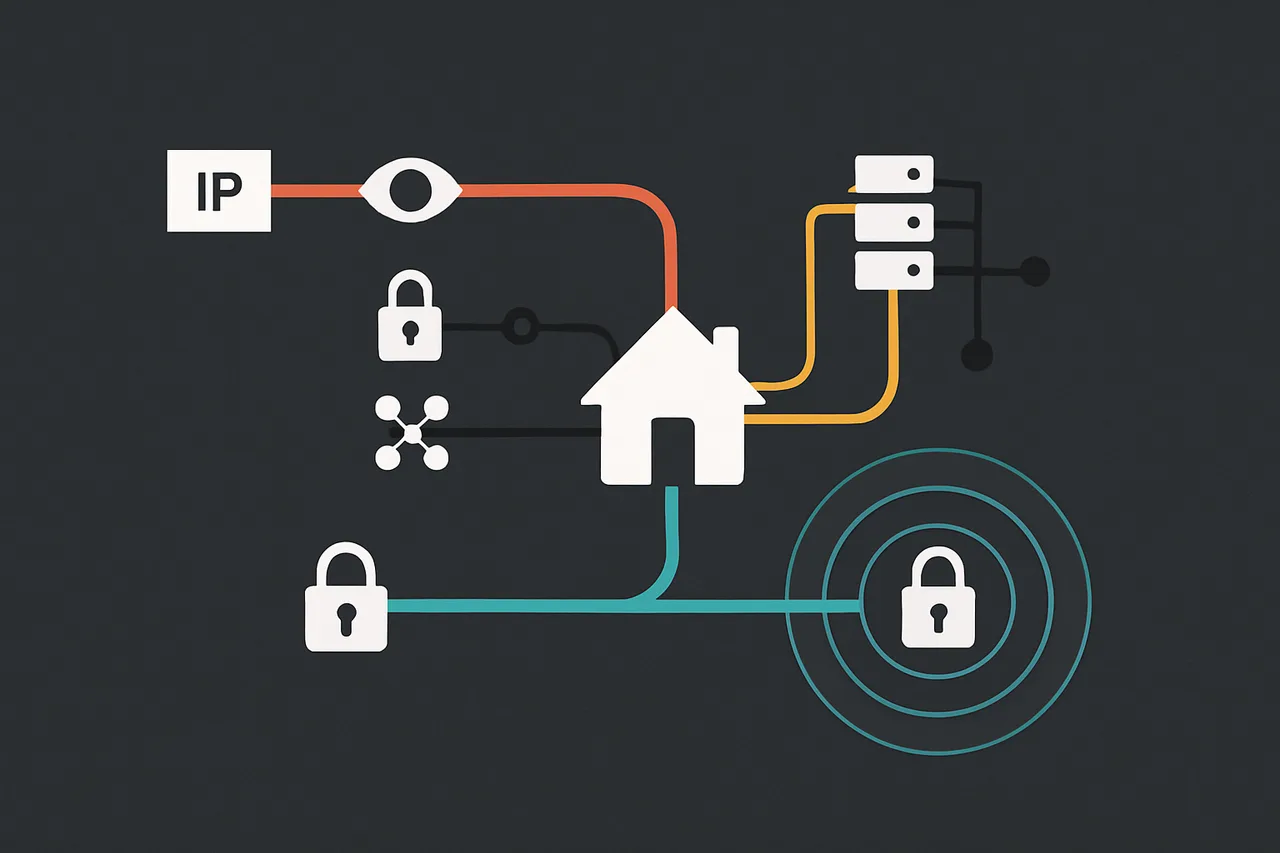 Data flow architecture showing three connection methods: direct exposure, relay service, and VPN encryption