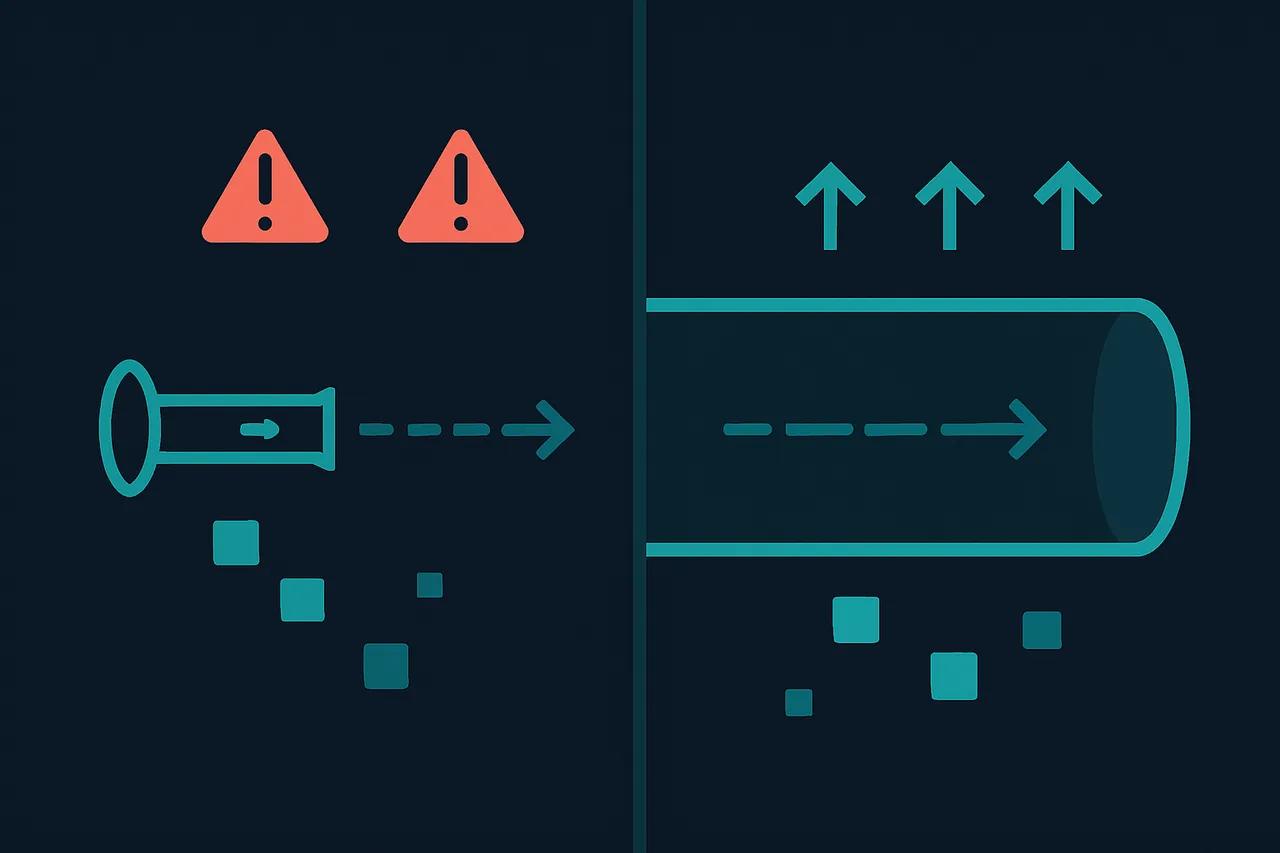 Side-by-side comparison diagram of throttled versus optimized VPN connections showing data flow visualization