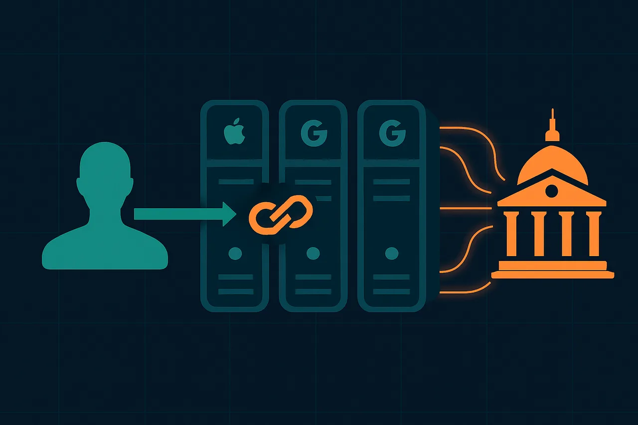 Data flow diagram showing how user information travels from individuals through tech platforms to government agencies