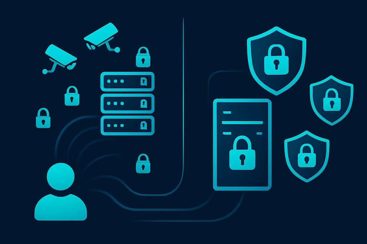 Comparison infographic showing centralized cloud data vulnerability versus private VPS security