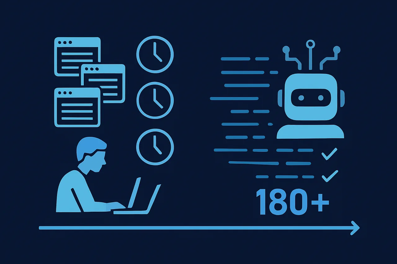 Visual comparison of manual vs automated data removal: manual shows time-consuming individual steps, automated shows simultaneous processing across many brokers