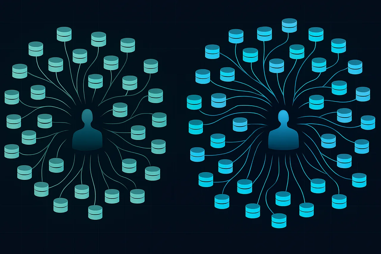 Infographic comparing data broker database growth from 2023 to 2026, showing increase from 64 to 87 databases per person