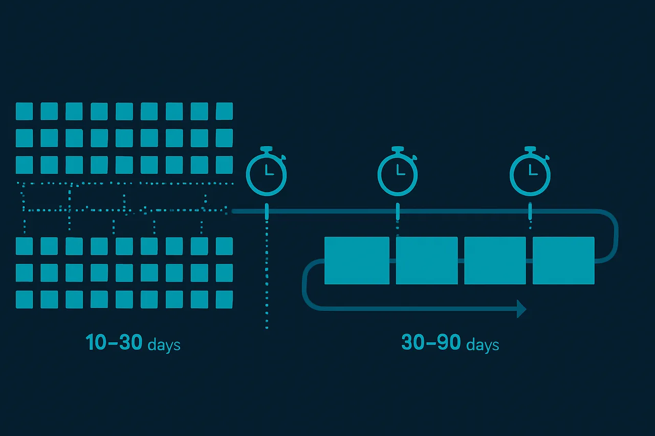 Visual comparison of manual vs. automated data removal timelines