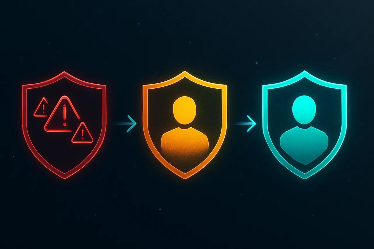 Three-stage progression diagram showing the journey from digital vulnerability to protection
