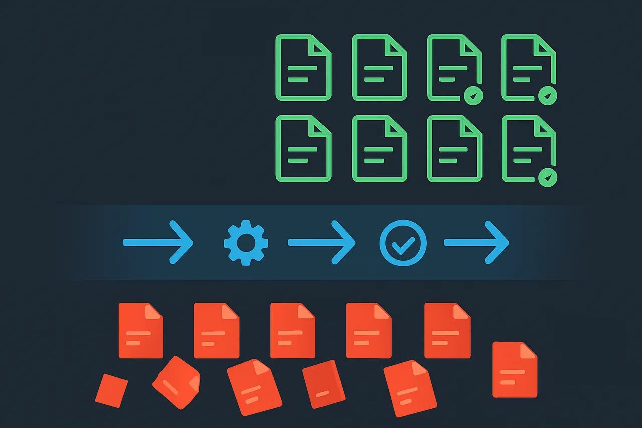 Visual representation of automation workflow transforming disorganized video files into organized library structure
