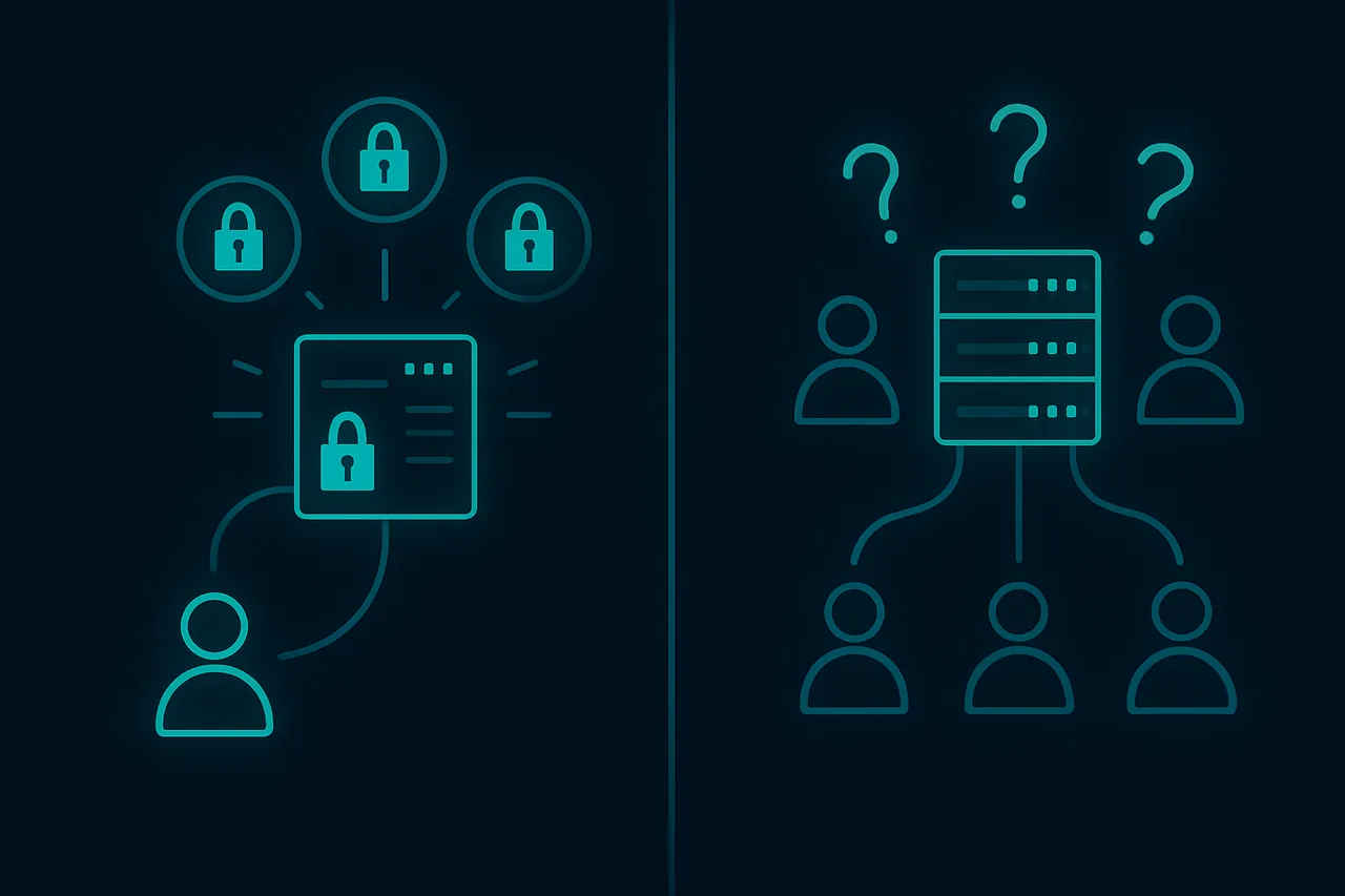 Side-by-side comparison diagram of self-hosted VPN versus commercial VPN provider architecture