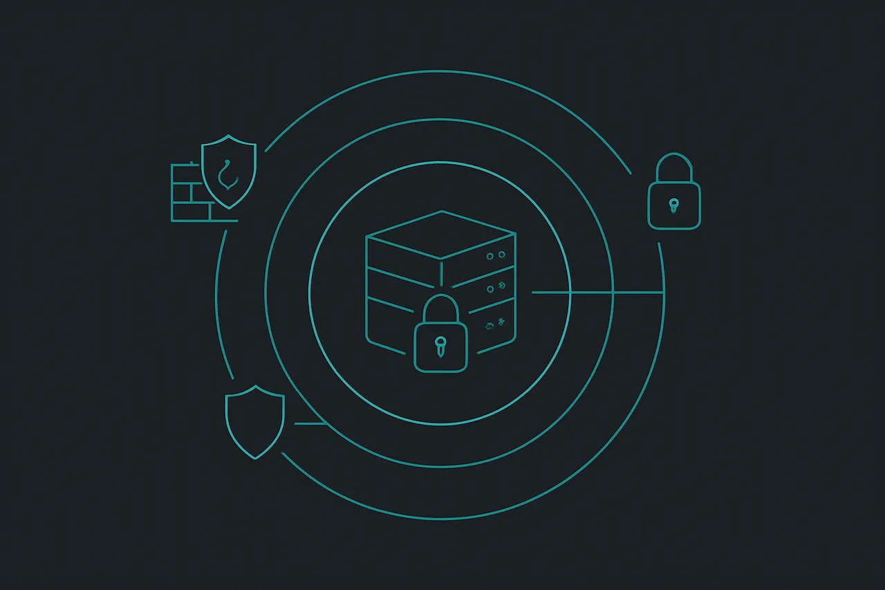 Layered security architecture diagram showing VPN server protection mechanisms