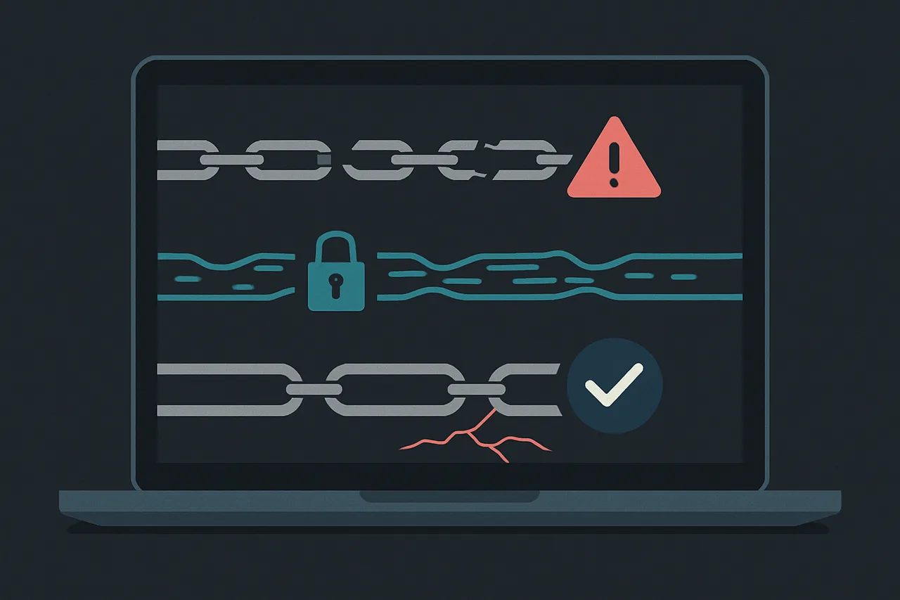 Three-layer illustration depicting VPN failure modes: silent failures, DNS leaks, and false sense of security