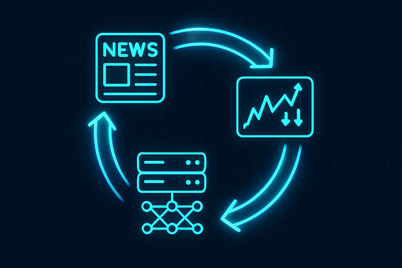 Circular diagram illustrating the algorithm-news feedback loop in financial markets