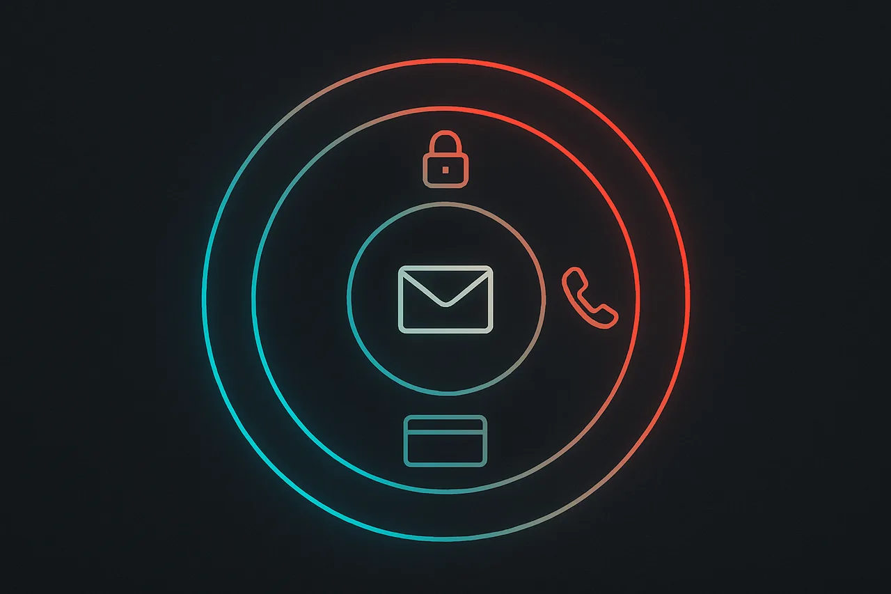 Concentric rings diagram showing escalating types of personal data at risk in a breach