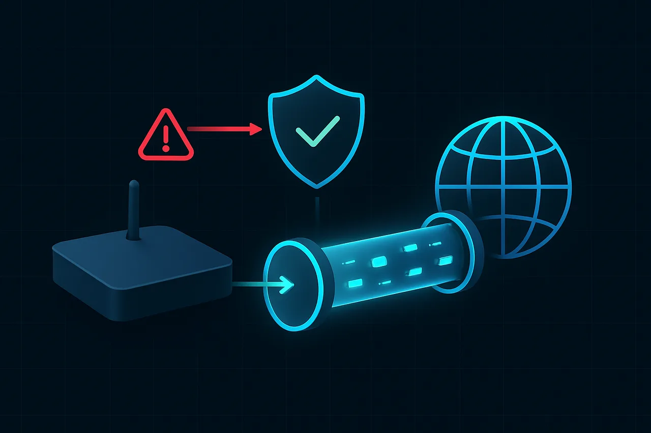 Diagram illustrating VPN encryption tunnel protecting streaming device data