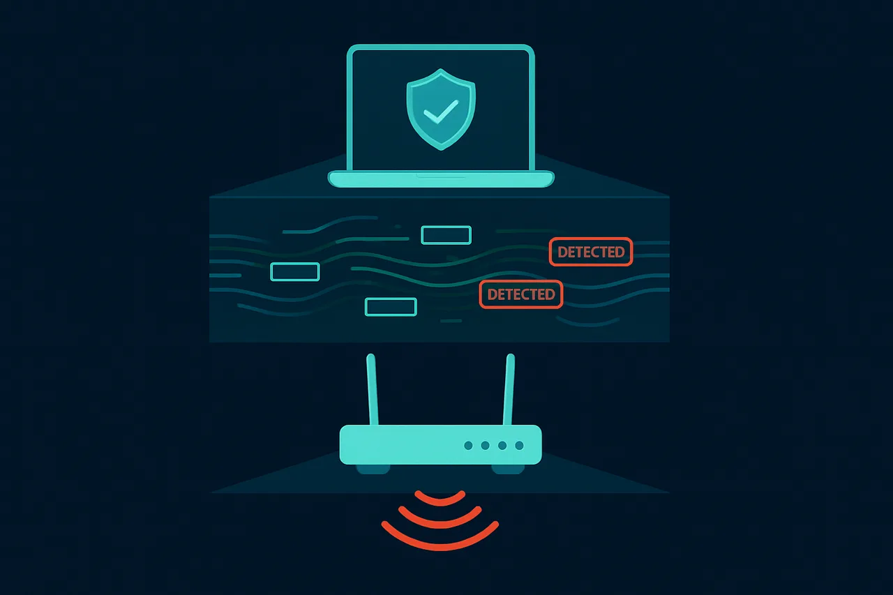 Diagram showing how deep packet inspection detects VPN traffic on public networks