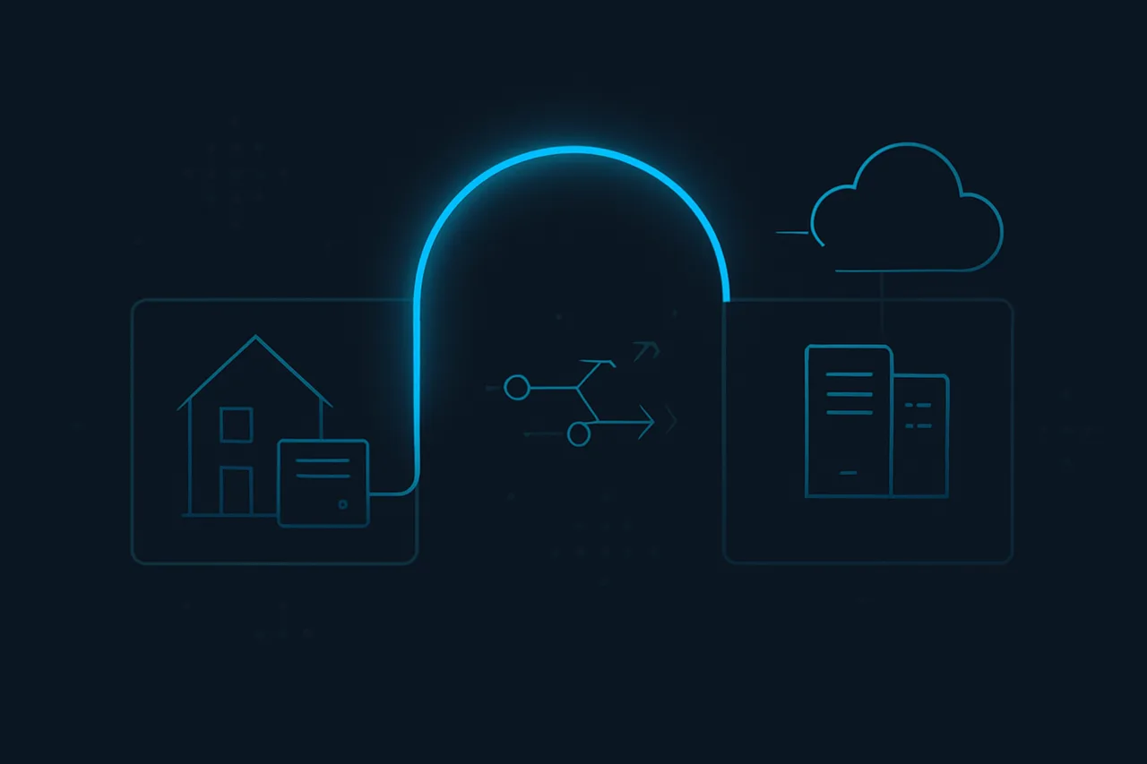 Network diagram illustrating how a VPN reverse proxy masks a home media server's IP address