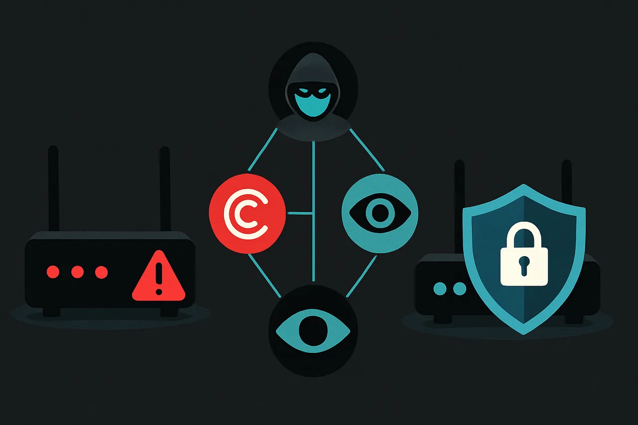Security risks comparison showing threats of direct port forwarding versus VPN-protected setup