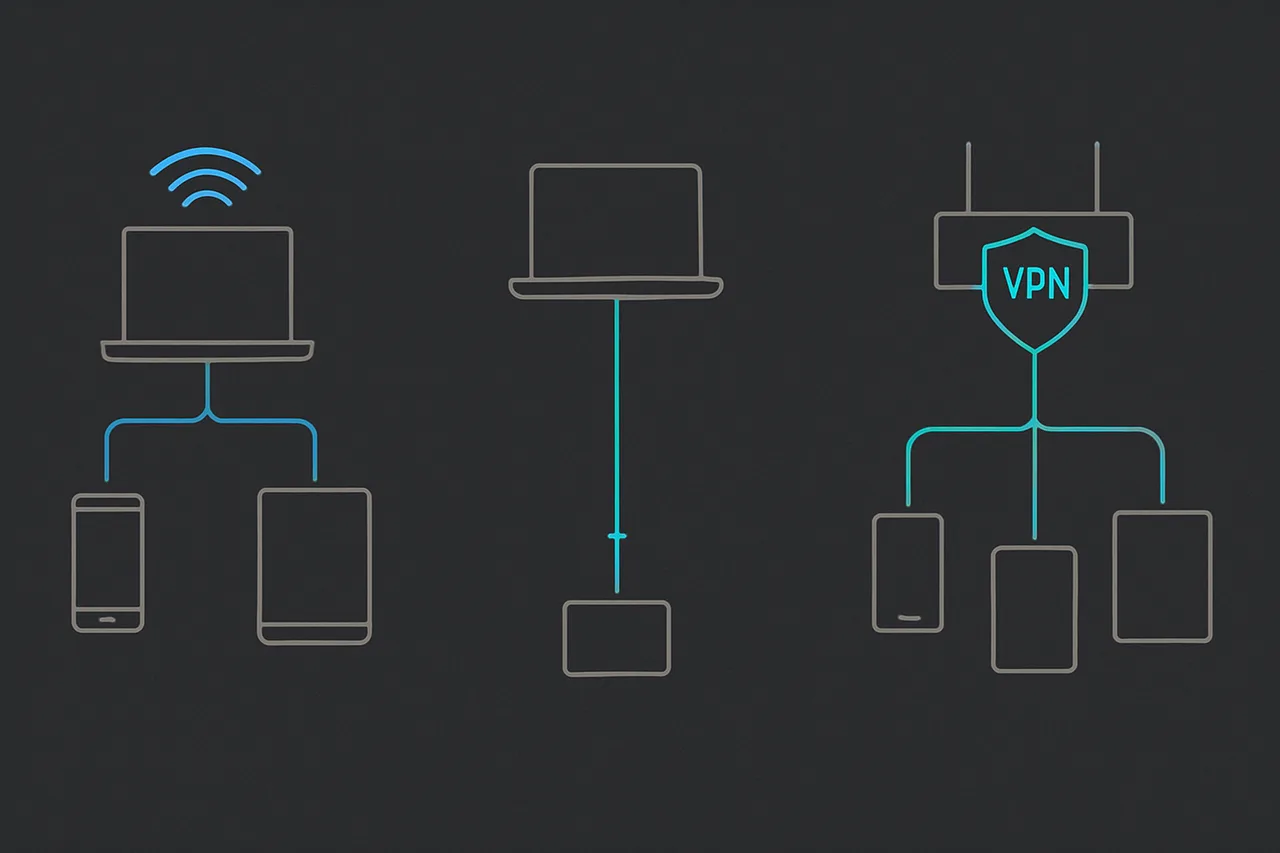 Comparison diagram of three VPN sharing methods for different devices