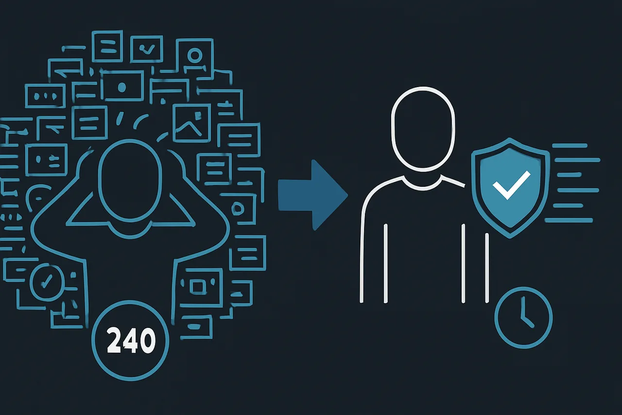 Comparison diagram contrasting manual data removal burden versus automated removal process