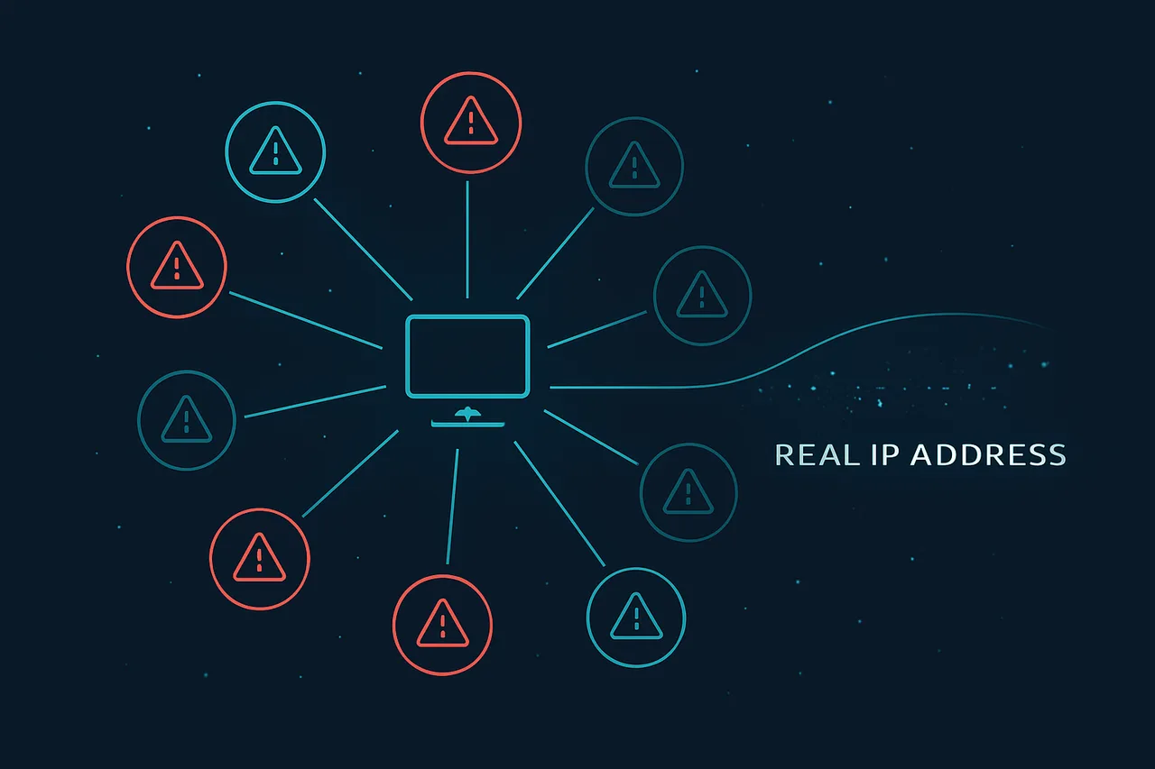 Network diagram illustrating torrent swarm vulnerability with IP address exposure
