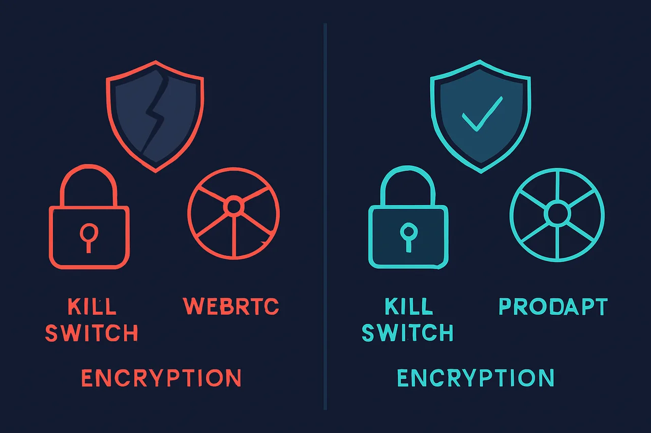 Comparison of misconfigured versus properly configured VPN security layers