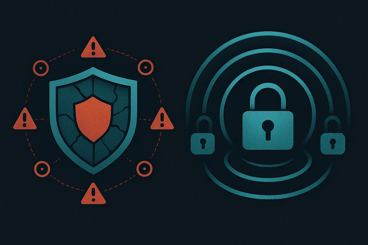 Comparison visualization of false security vs. hardened protection