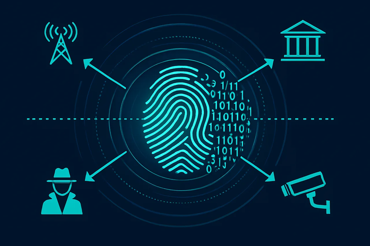 Infographic illustrating how an unprotected IP address acts as a digital fingerprint visible to multiple threat actors