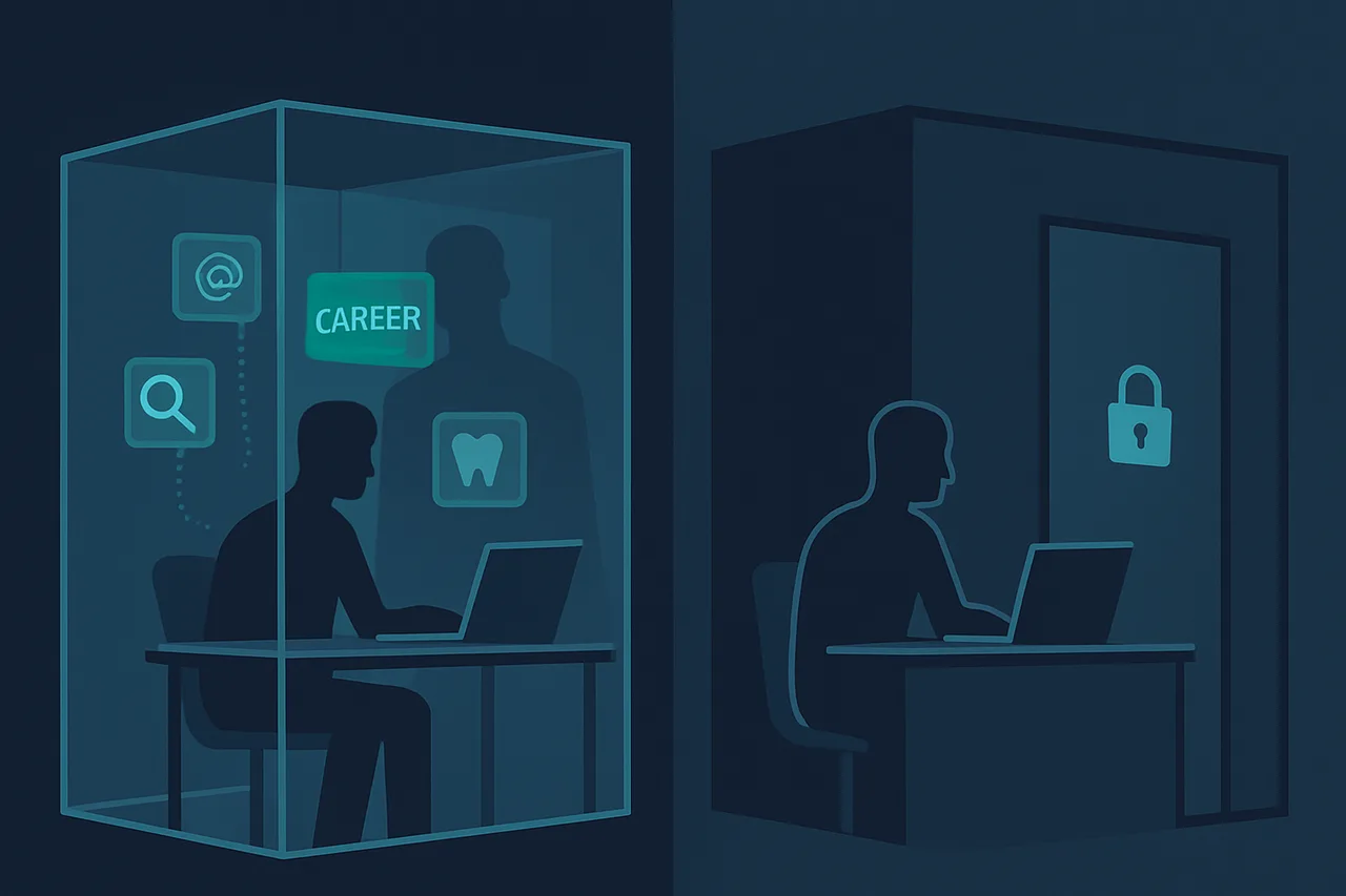 Workplace privacy protection comparison with transparent vs secured office environment