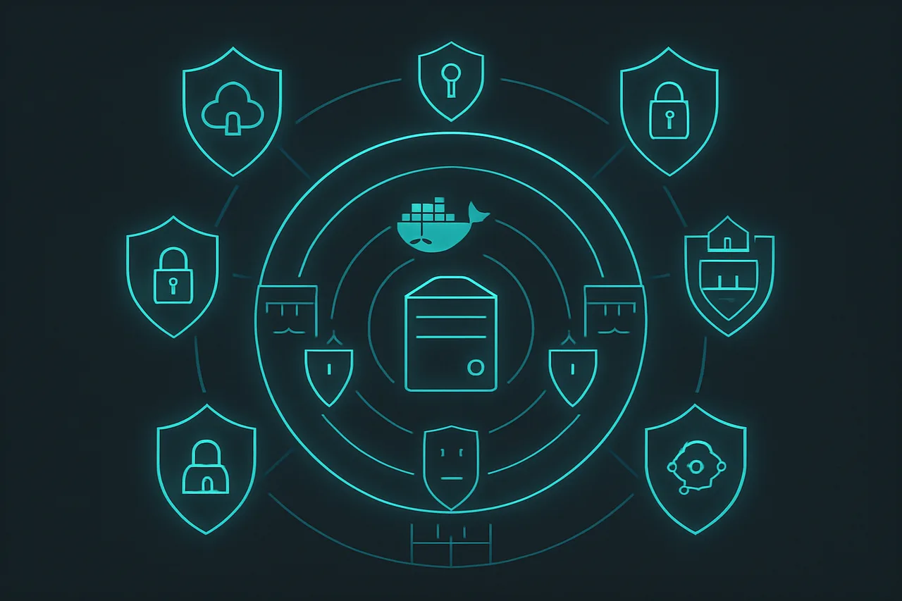 Layered security architecture diagram for self-hosted services and infrastructure