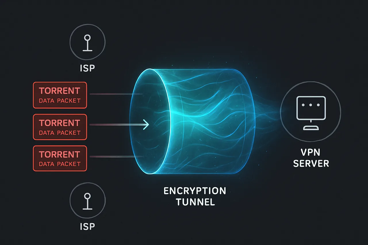 VPN encryption tunnel protecting torrent traffic