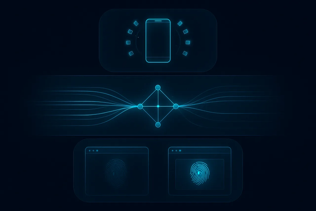 Layered diagram showing how internet traffic flows through ISP and reaches websites, with visual distinction between visible and hidden data at each network layer