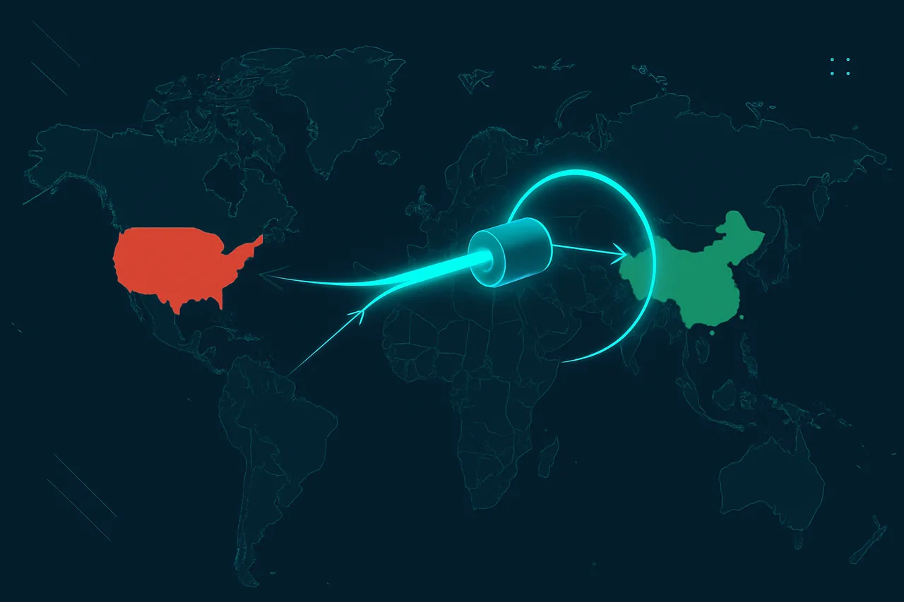 Infographic depicting VPN location masking bypassing geographic restrictions between US state and international server