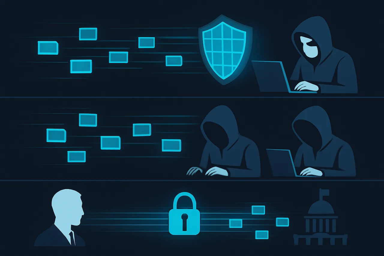 Three-panel security comparison showing how VPN protects against threats while proxy leaves data exposed