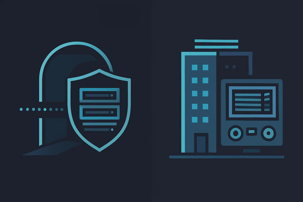 Conceptual comparison diagram showing VPN as a privacy tunnel versus VPS as a controllable remote server