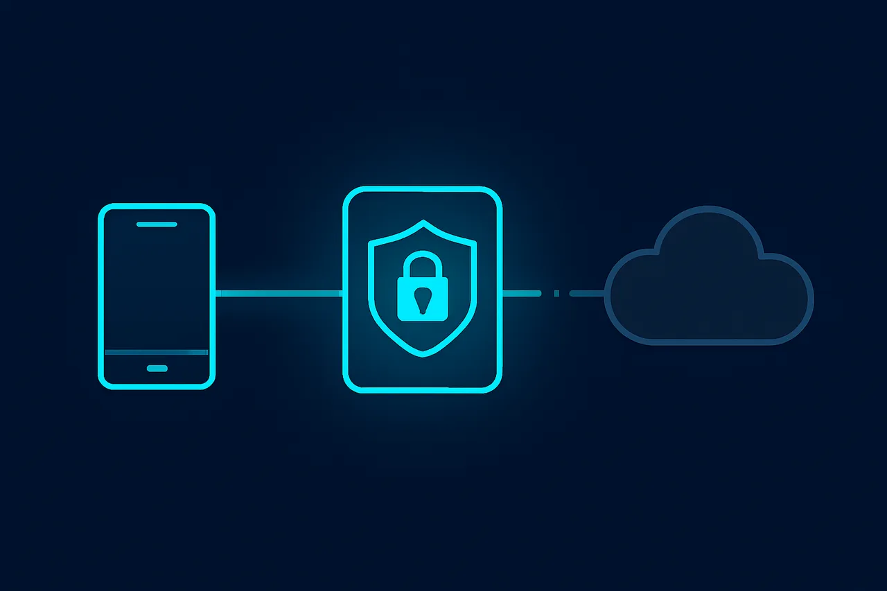 Diagram illustrating the three-point communication breakdown in VPN connections: device, VPN server, and internet