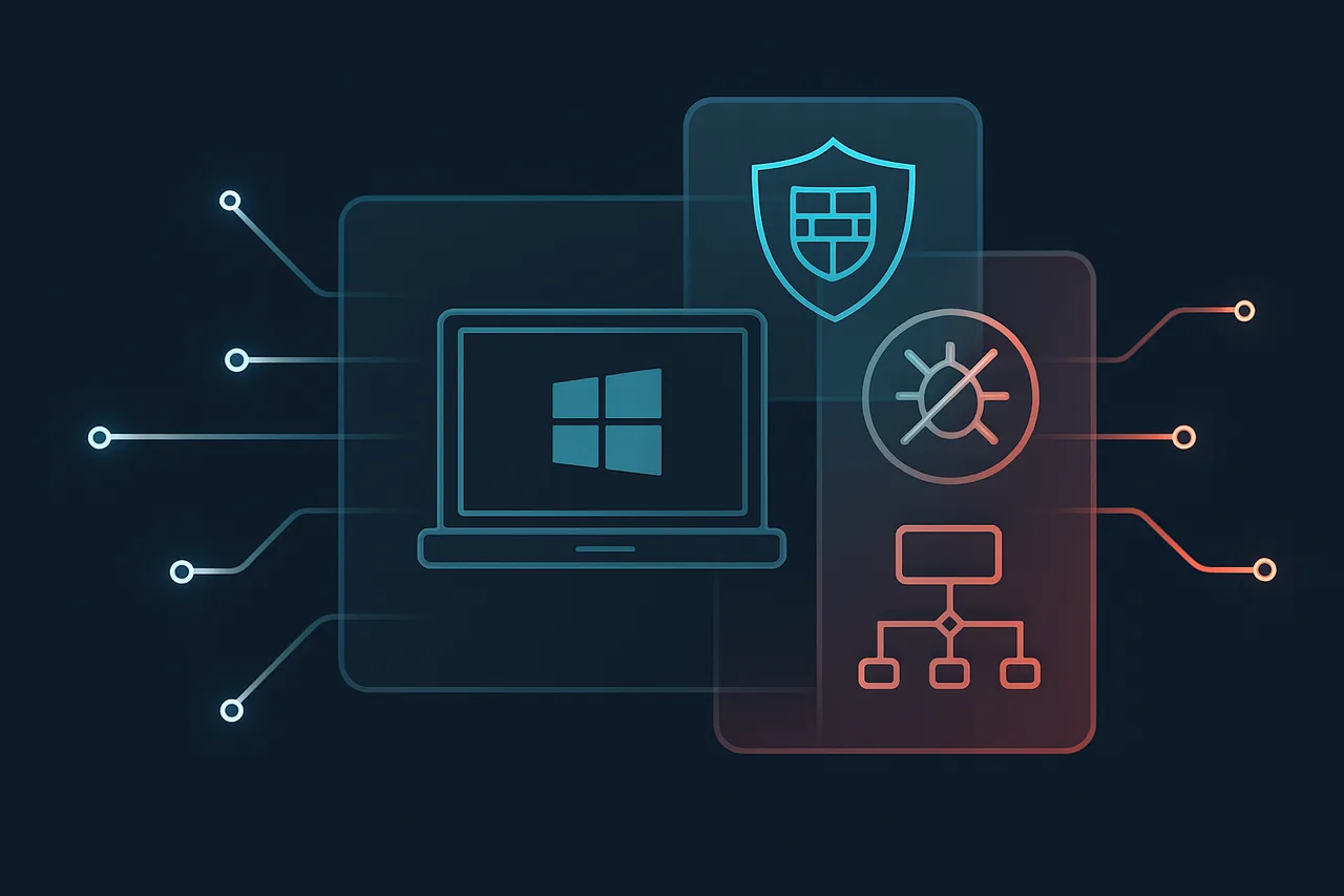Diagram illustrating multiple system layers blocking VPN connections on a Windows PC