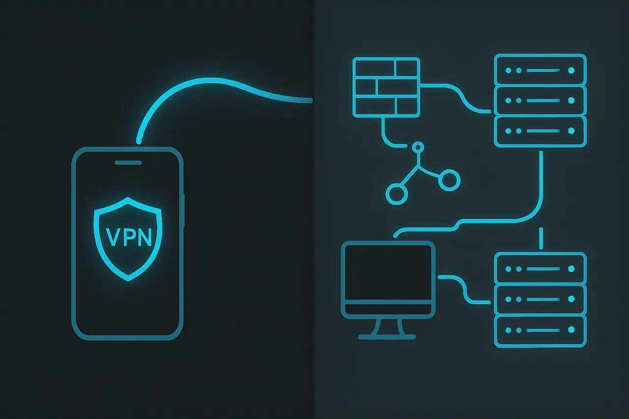 Side-by-side comparison of successful VPN connection on smartphone versus failed connection on PC