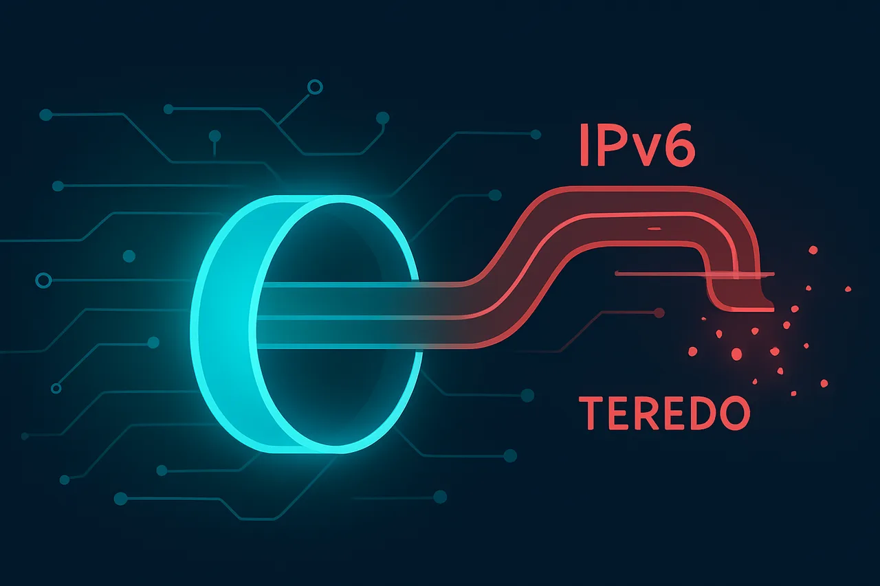 Visual diagram comparing secure VPN tunnel against IPv6 Teredo tunnel bypass